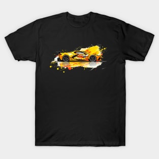 Accelerate Yellow C8 Corvette GT3 Supercar Racecar Yellow Color Splash Corvette C8 T-Shirt